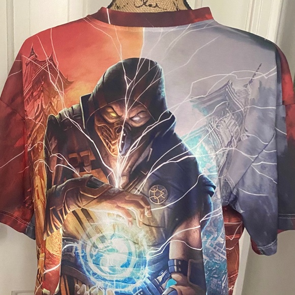 Scorpion Mortal Kombat T-shirt Cosplay Orange and Tan Poly. M. Men's - Picture 1 of 12